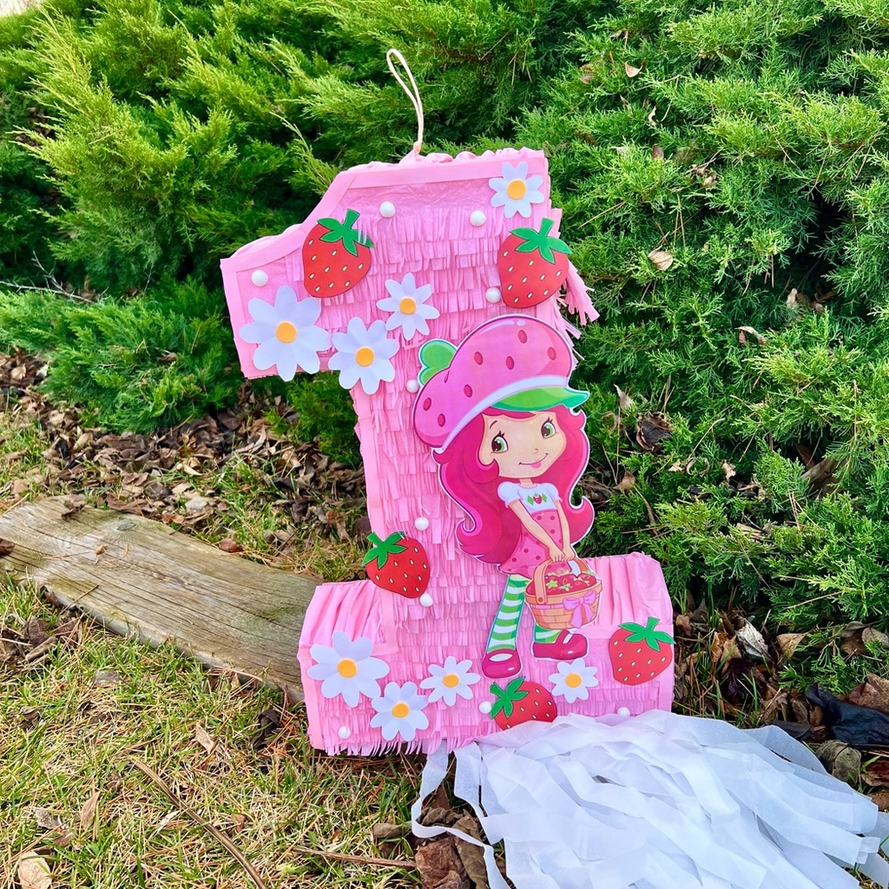Pink Number one strawberry Piñata